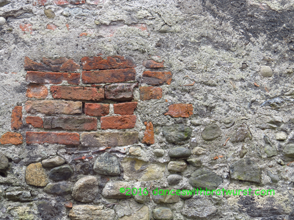 Outer wall, showing repairs from the last 500 years or so.
