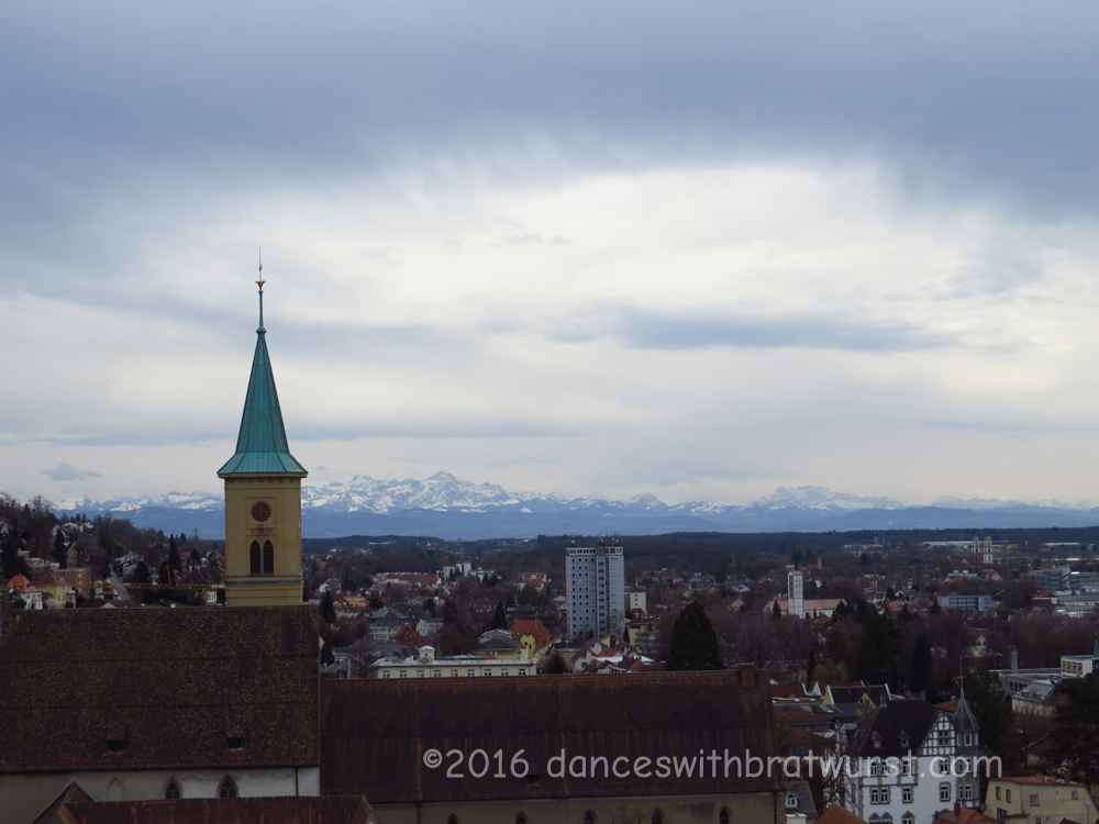 View of the Alps and the Stadtkirche from the Blaserturm.